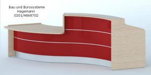 Nr. 19 eiche hell/orange hochglanz Theke 336 cm lang s-f�rmig