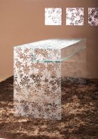 Glastresen Tresen aus Glas Wei�glas Dekor Blumen TOP