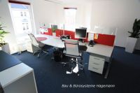 68 Callcenterm�bel Tische wei� Trennw�nde rot Glas Stoff