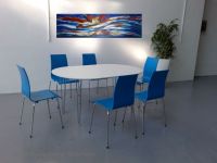 Ovaler Tisch wei� 160 x 100 cm Chrom 4 Beine Esstisch Kantine
