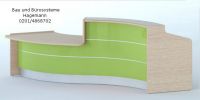 Nr. 15 eiche hell/gr�n hochglanz Theke 336 cm lang s-f�rmig