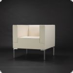 Empfangssessel, weiss, Designersessel, Kunstleder; aluminium